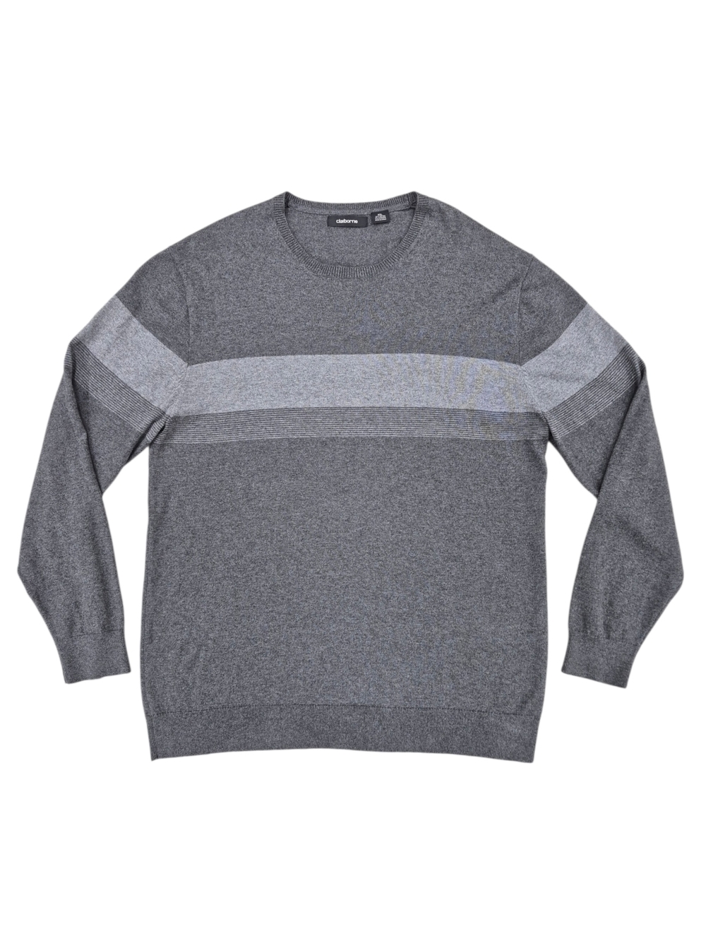 Claiborne Crewneck sweater men's XXL gray cotton cashmere blend stripe detail